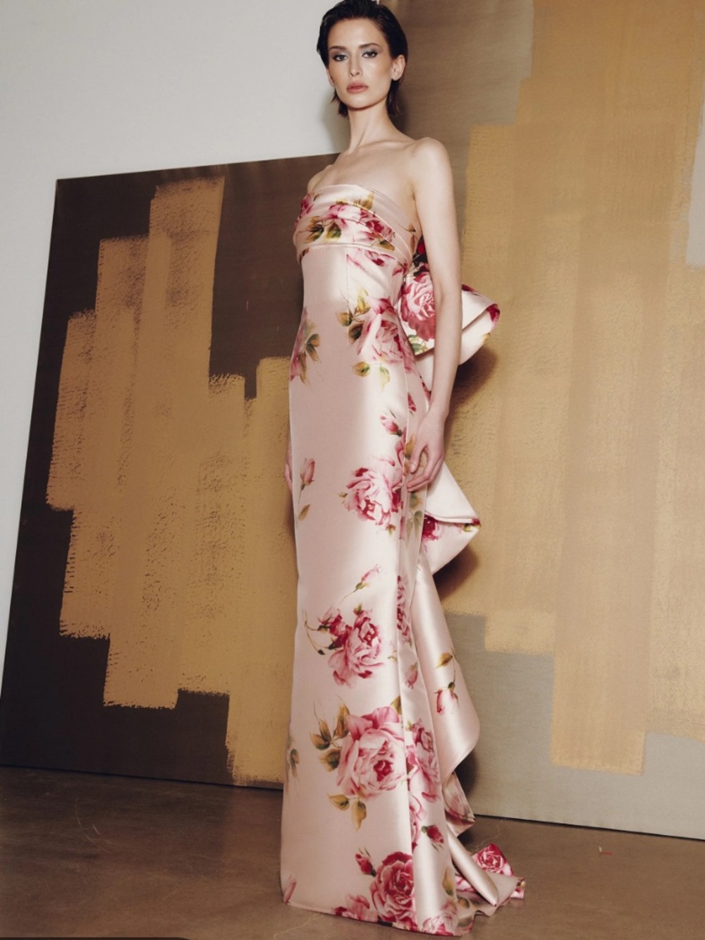 Audrey Brooke Blush Floral Satin Column Vase